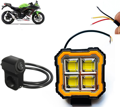 AUTO PEARL Square 4Led DRL Off-Road Vehicle Foglight Auxiliary White-Yellow with Switch C67 Fog Lamp Motorbike LED for Kawasaki (12 V, 24 W)(Ninja 300, Pack of 1)