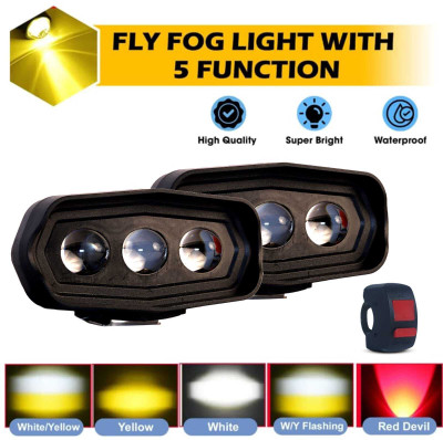 Clubics Ultra Mini Triple Lens Fog With yellow White Flashing Light (12V-24V) Fog Lamp Headlight Motorbike LED (12 V, 40 W)(Universal For Bike, Pack of 2)