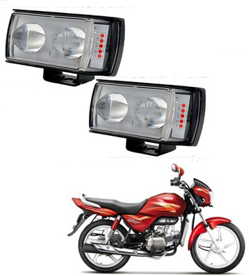 RWT Double Led White-Yellow Fog Light with Red & Blue Strobe Light With Switch-452 Fog Lamp Motorbike LED for Hero (12 V, 36 W)(Splendor Pro, Pack of 2)