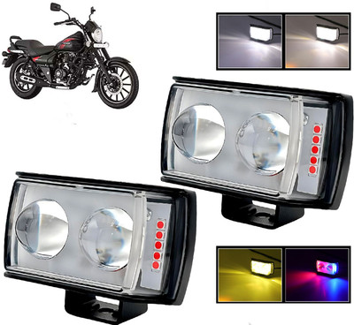AUTO PEARL 2 EYE Lens Foglight, White, Yellow & Blue-Red Amber Auxiliary Projector Led B011 Fog Lamp Motorbike LED for Bajaj (12 V, 8 W)(Avenger, Pack of 2)