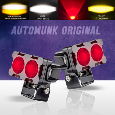 automunk Motorcycle LED Fog Lamp Two Lens White Yellow Red Heavy Quality Fog Lamp Motorbike, Car LED (12 V, 40 W)(Universal For Bike, Universal For Car, Pack of 2)
