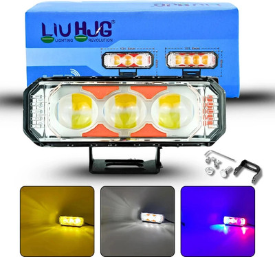 LIU HJG Yellow/White 40-60W 3 LED Fog Light with Red/Blue Flashing Mode Fog Lamp Car, Motorbike, Truck LED (12 V, 60 W)(Universal For Bike, Universal For Car, Pack of 1)
