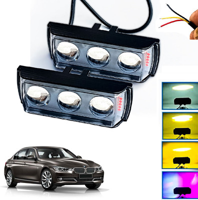 AUTO PEARL 3-Lens Ultra Mini Fog Light with Red, Blue White & Yellow Flashing Light K03 Fog Lamp Car, Van, Truck LED for BMW (12 V, 30 W)(3 Series, Pack of 2)