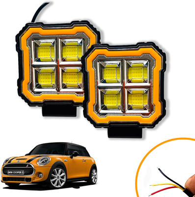 AUTO PEARL Square 4-Led DRL Motorcycle Off-Road Vehicle Light Auxiliary White & Yellow L01 Fog Lamp Car, Van, Truck LED for Mini (12 V, 24 W)(Cooper)