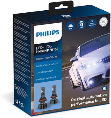 PHILIPS 11366U90 Ultinon Pro 9000 H8/H11/H16 - Fog 5800K Premium White headlight bulb Fog Lamp Car LED (12 V, 15 W)(Universal For Car, Pack of 2)