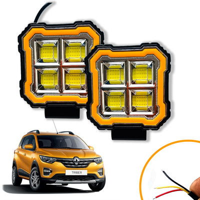 AUTO PEARL Square 4-Led DRL Motorcycle Off-Road Vehicle Light Auxiliary White & Yellow P03 Fog Lamp Car, Van, Truck LED for Renault (12 V, 24 W)(Triber, Pack of 2)
