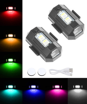 Campark Mini LED Aircraft Strobe Lights USB Charging Motorcycle Strobe Lights License Plate Light Motorbike, Car LED (6 V, 12 W)(Universal For Bike, Pack of 2)