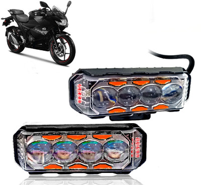 AUTO PEARL 4 Lens Yellow/White & Multi Flicker Red/Blue High Beam Led for Gixxer SF Fog Lamp Motorbike LED for Suzuki (12 V, 30 W)(Gixxer, Pack of 2)