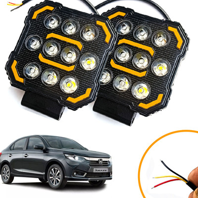 AUTO PEARL Square 10-Led DRL Motorcycle Off-Road Vehicle Light Auxiliary White & Yellow K42 Fog Lamp Car, Van, Truck LED for Honda (12 V, 24 W)(Amaze, Pack of 2)