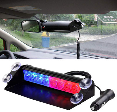 ALLEXTREME 8 LED Car Emergency Dash Strobe Flash Warning Light Police Car Styling Lamp with Suction Cups for Interior, Roof and Windshield (Red and Blue, 8W) Fog Lamp Car LED (12 V, 8 W)(Universal For Car, Pack of 1)