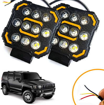 AUTO PEARL Square 10-Led DRL Motorcycle Off-Road Vehicle Light Auxiliary White & Yellow L76 Fog Lamp Car, Van, Truck LED (12 V, 24 W)(Hummer H3, Pack of 2)