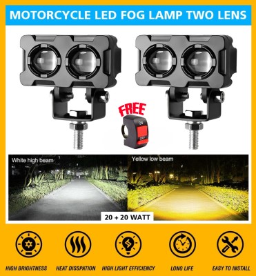 automunk Motorcycle LED Fog Lamp Two Lens White Yellow Heavy Quality Fog Lamp Motorbike, Car LED (12 V, 40 W)(Universal For Bike, Universal For Car, Pack of 2)