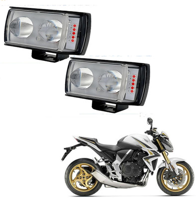 RAWAT 2 LED White-Yellow Fog Light with Red & Blue Strobe With On-Off Switch-354 Fog Lamp Motorbike LED for Honda (12 V, 36 W)(CB 1000R, Pack of 3)