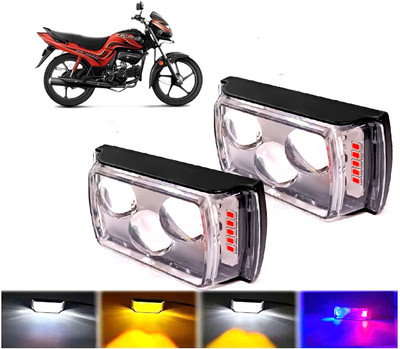 AUTO PEARL 3-EYE Lens Foglight, White, Yellow & Blue-Red Amber Auxiliary Projector Led B277 Fog Lamp Motorbike LED for Hero (12 V, 10 W)(Passion Pro, Pack of 2)