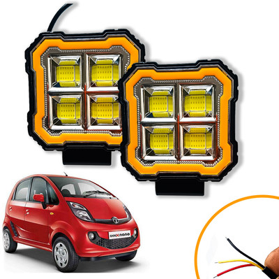 AUTO PEARL Square 4-Led DRL Motorcycle Off-Road Vehicle Light Auxiliary White & Yellow M74 Fog Lamp Car, Van, Truck LED for Tata (12 V, 24 W)(Nano, Pack of 2)