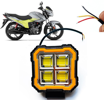 AUTO PEARL Square 4-Led DRL Car Off-Road Vehicle Light Auxiliary White-Yellow Lighting B37 Fog Lamp Motorbike LED for Hero (12 V, 24 W)(Glamour, Pack of 1)