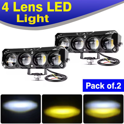 ASRYD 4 Lens LED Work Light Spotlight White Yellow Driving Light With Flash Fog Lamp Motorbike, Car LED (12 V, 30 W)(Universal For Bike, Universal For Car, Pack of 2)