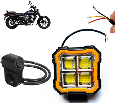 AUTO PEARL Square 4Led DRL Off-Road Vehicle Foglight Auxiliary White-Yellow with Switch A10 Fog Lamp Motorbike LED for Bajaj (12 V, 24 W)(Avenger 150, Pack of 1)
