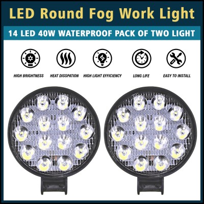 Miwings 14 LED Round Fog Light 4 Inches 42W Waterproof Off Road Driving Lamp for Fog Lamp Car, Van, Motorbike LED (12 V, 42 W)(Universal For Car, Pack of 2)