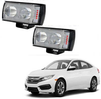 RAWAT Double Led White-Yellow Fog Light with Red & Blue Strobe With On-Off Switch -098 Fog Lamp Car LED for Honda (12 V, 36 W)(Civic, Pack of 3)