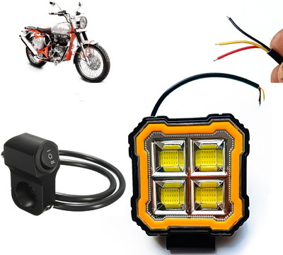 AUTO PEARL Square 4Led DRL Off-Road Vehicle Foglight Auxiliary White-Yellow with Switch D64 Fog Lamp Motorbike LED for Royal Enfield (12 V, 24 W)(Bullet Trials 350, Pack of 1)