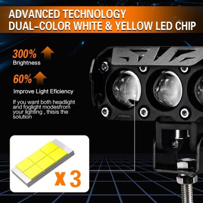 GONAMA Universal 3 Led 60w Fog Light Lamp | White & Yellow 6 Inch LED Light Bar sg437 Car Fancy Lights(Multicolor)