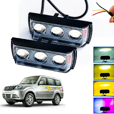 AUTO PEARL 3-Lens Ultra Mini Fog Light with Red, Blue White & Yellow Flashing Light N66 Fog Lamp Car, Van, Truck LED for Tata (12 V, 30 W)(Sumo Grande, Pack of 2)