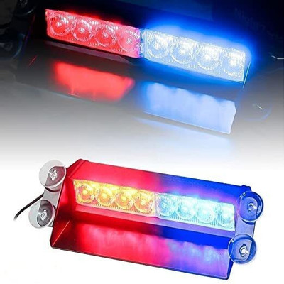 RawatZ Red/Blue 8-LED Car Dashboard Strobe Flasher Police Light 3 Modes For All Cars Dash Light Car LED (12 V, 35 W)(Alto, Swift, Zen, Sumo, Baleno, Pack of 1)