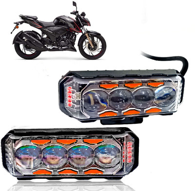 AUTO PEARL 4 Lens Yellow/White & Multi Flicker Red/Blue High Beam Led M073 Fog Lamp Motorbike LED for TVS (12 V, 30 W)(Apache RTR 200, Pack of 2)