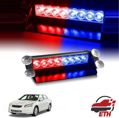 ETH Waterproof 8 LED Red Blue Police Flashing Light for All Cars Type (ETH051) Dash Light Car LED (12 V, 55 W)(Universal For Car)