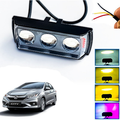 AUTO PEARL Ultra Mini 3-Lens Fog Light with Red, Blue White & Yellow Flashing Light K89 Fog Lamp Car, Van, Truck LED for Honda (12 V, 30 W)(City, Pack of 1)
