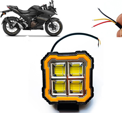 AUTO PEARL Square 4-Led DRL Car Off-Road Vehicle Light Auxiliary White-Yellow Lighting D99 Fog Lamp Motorbike LED for Suzuki (12 V, 24 W)(Gixxer, Pack of 1)