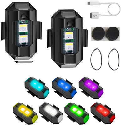 AutoGnix 7 Colors LED With 3 Flashing Mode Aircraft Strobe USB Rechargeable Light KitV Tail Light Motorbike, Car LED (12 V, 15 W)(Universal For Bike, Pack of 2)
