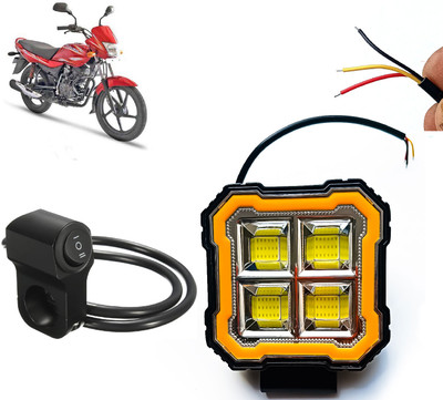 AUTO PEARL Square 4Led DRL Off-Road Vehicle Foglight Auxiliary White-Yellow with Switch A38 Fog Lamp Motorbike LED for Bajaj (12 V, 24 W)(Platina 100, Pack of 1)