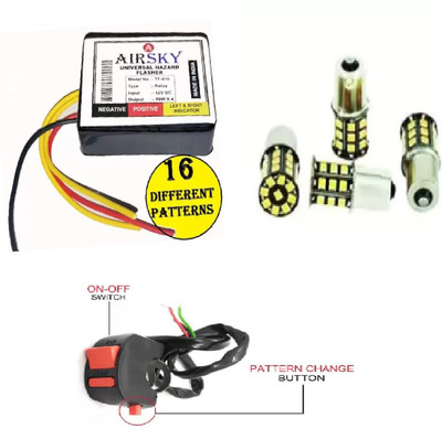 AIRSKY 16 Patterns Hazard Flasher/Blinker with 4pcs LED bulb With Hazard Switch Indicator Light Car, Motorbike, Truck, Van LED (12 V, 12 W)(Universal For Bike, Pack of 1)