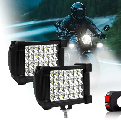 FABTEC 4 Inch 24 LED Bar Light Bike Fog Light Off-Road Flood Beam With On/Off Switch Fog Lamp Motorbike LED (12 V, 48 W)(Universal For Bike, Pack of 2)