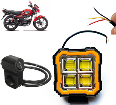 AUTO PEARL Square 4Led DRL Off-Road Vehicle Foglight Auxiliary White-Yellow with Switch B64 Fog Lamp Motorbike LED for Hero (12 V, 24 W)(Passion Plus, Pack of 1)