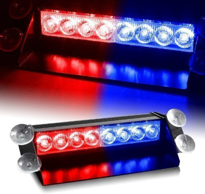 Auto MT Red Blue 8-LED Car Dashboard Police Light Flasher 3 Modes For All Cars. Dash Light Car LED (24 V, 12 W)(Universal For Car, Pack of 1)