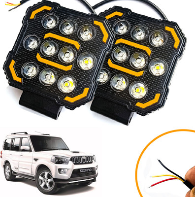 AUTO PEARL Square 10-Led DRL Motorcycle Off-Road Vehicle Light Auxiliary White & Yellow N51 Fog Lamp Car, Van, Truck LED for Mahindra (12 V, 24 W)(Scorpio, Pack of 2)