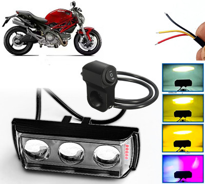 AUTO PEARL 3 Lens Led Red, Blue, White, Yellow colour & Flashing With one Black Switch A6 Fog Lamp Motorbike LED for Ducati (12 V, 30 W)(Monster 795, Pack of 1)