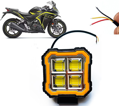 AUTO PEARL Square 4-Led DRL Car Off-Road Vehicle Light Auxiliary White-Yellow Lighting C08 Fog Lamp Motorbike LED for Honda (12 V, 24 W)(CBR 250R, Pack of 1)