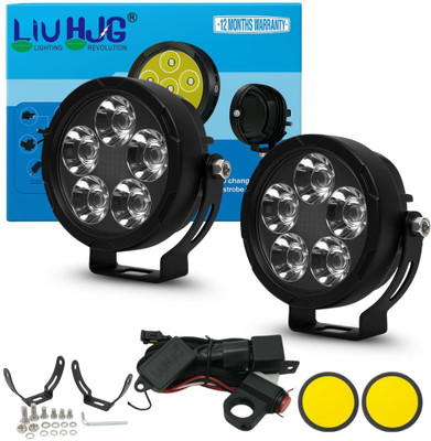 LIU HJG 50W Round 5 LED Fog Lights with Yellow Cap and Wiring Fog Lamp Motorbike, Car LED (12 V, 50 W)(Universal For Car, Pack of 2)