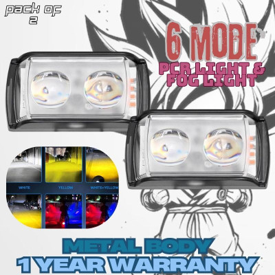TRYFLY TF3 Mini Double Lens Fog Light with yellow & White Fleshing Light RED & Blue DRL Fog Lamp Car, Motorbike, Truck, Van LED (12 V, 50 W)(Universal For Car, Universal For Bike, Pack of 2)