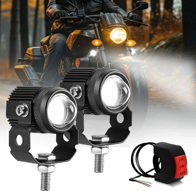 FABTEC High Power Yellow White Motorcycle Bike LED Mini Drive Light with Fan & Switch Fog Lamp Motorbike LED (12 V, 50 W)(Universal For Bike, Pack of 2)