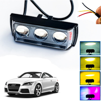 AUTO PEARL Ultra Mini 3-Lens Fog Light with Red, Blue White & Yellow Flashing Light P04 Fog Lamp Car, Van, Truck LED for Audi (12 V, 30 W)(TT, Pack of 1)