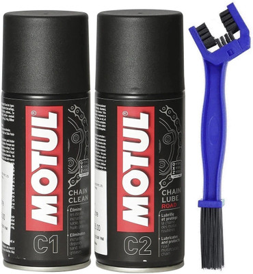 MOTUL Chain Cleaner C1 (150 ml) & Chain Lube Road C2 (150 ml) | Chain Cleaning Brush | Motul C1 C2 Combo | Chain Oil(300 ml, Pack of 3)