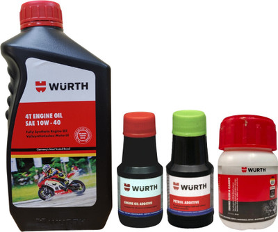Wurth W-SAE 10W-40 1L & BIKE FLUSH_nx (ENGINE FLUSH,ENGINE OIL ADDITIVE & PETROL ADDITIVE) High-Mileage Engine Oil(1150 ml, Pack of 4)