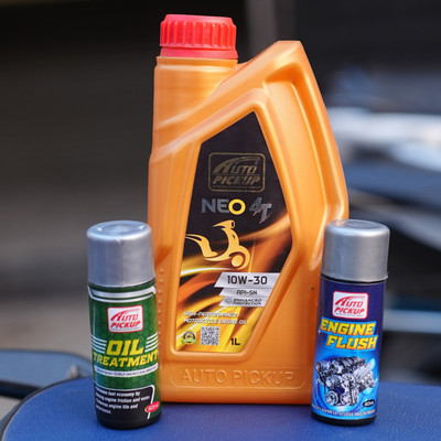 AUTO PICKUP Premium 4 Stroke Neo 4T 10W30 1 Liter Engine Oil for Bike + Engine Flush ( 60ml ) + Oil treatment ( 60ml ) For Bike High-Mileage Engine Oil(1120 ml, Pack of 3)