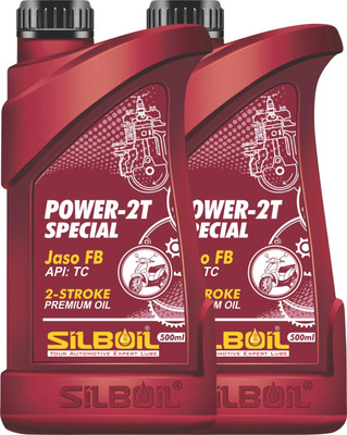 SILBOIL POWER 2T SPECIAL ( API: TC) ( JASO: FB) (2 Bottle of 500ml Each) High Performance 2-Stoke Mineral Engine Oil(1 L, Pack of 2)