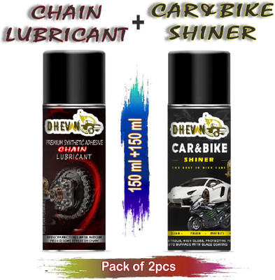 DheVan Combo of 2pcs Bike Chain Lube and Bike Shiner Lubricant Spray 150ml Each For All Bikes Chain Oil(300 ml, Pack of 2)